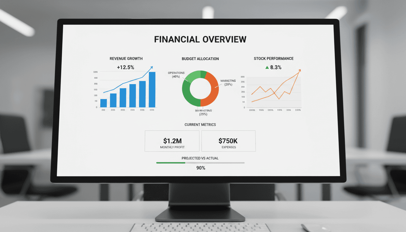 Financial analytics dashboard showing real-time reporting data and performance metrics